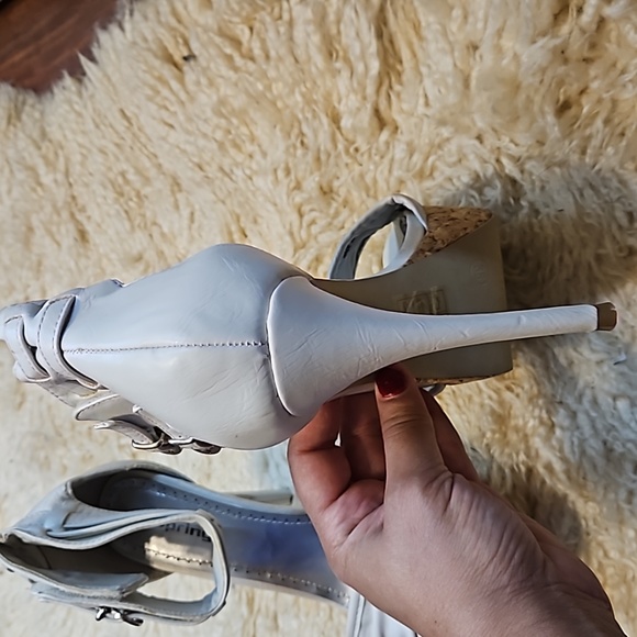 White leather wedge strap heels - Picture 6 of 11